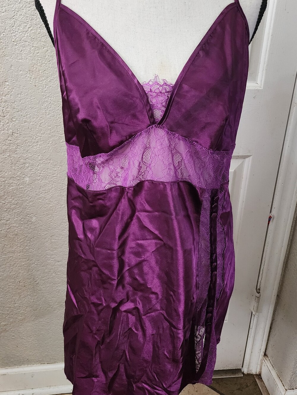 Frederick's of Hollywood Purple Satin Lace-Trim Chemise